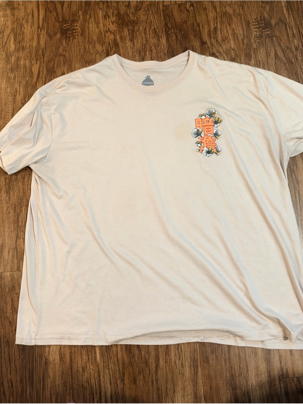 Launder 3XL Graphic T-Shirt – Japanese Floral & Warrior Print – Cream